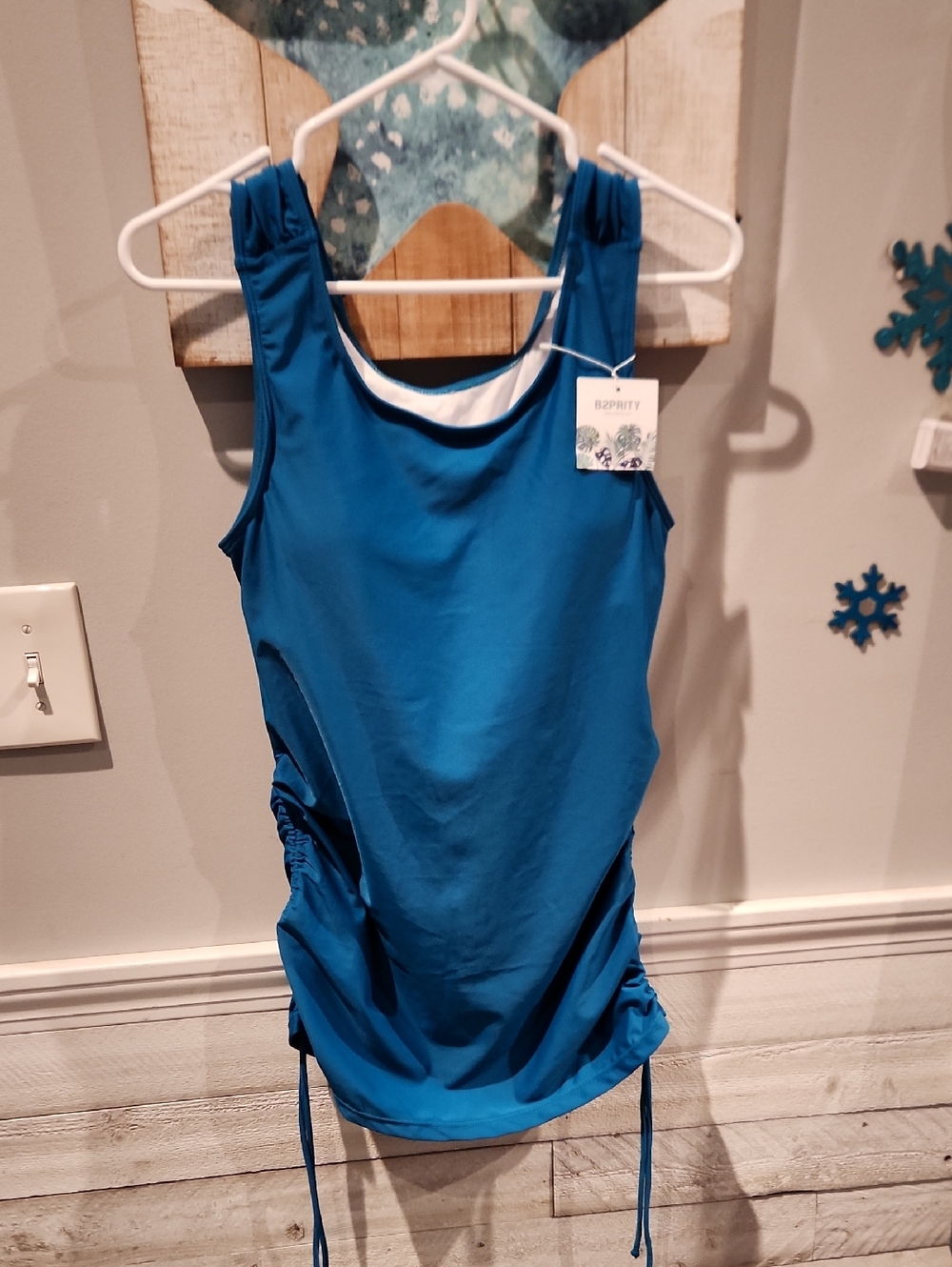 NWT B2PRITY Blue Tank Swim Top Only Sz L